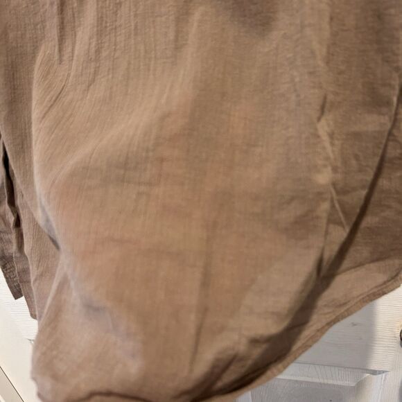 NY&C Large Brown Semi Sheer Button Up Shirt Roll Tab Sleeve Top Career Beachy - Picture 9 of 9